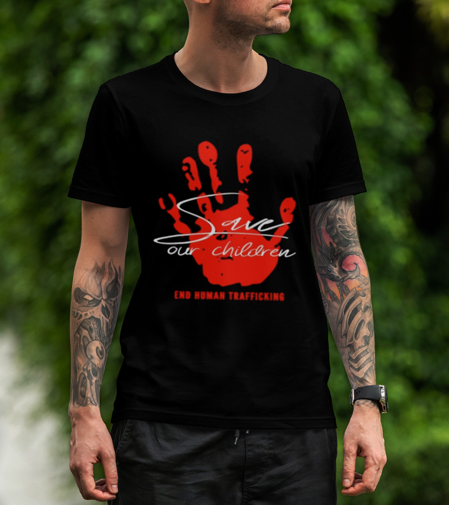 Save Our Children Red Handprint End Human Trafficking T-Shirt
