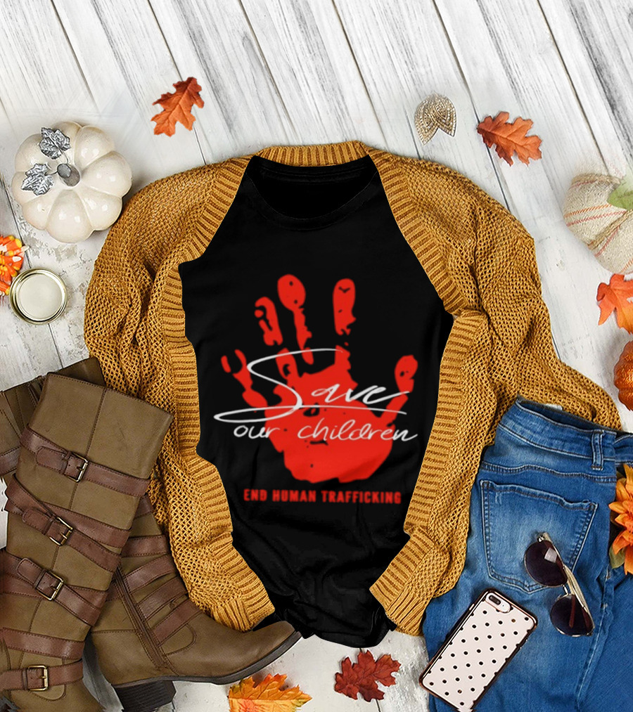 Save Our Children Red Handprint End Human Trafficking T-Shirt