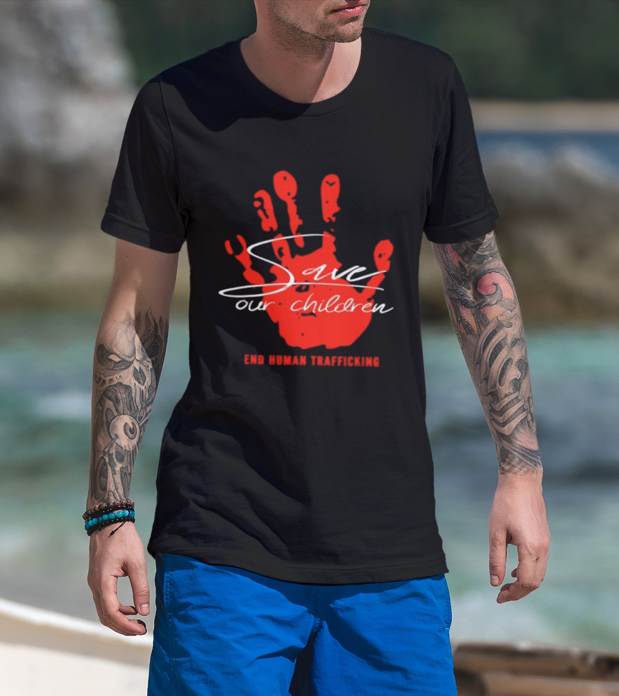 Save Our Children Red Handprint End Human Trafficking T-Shirt