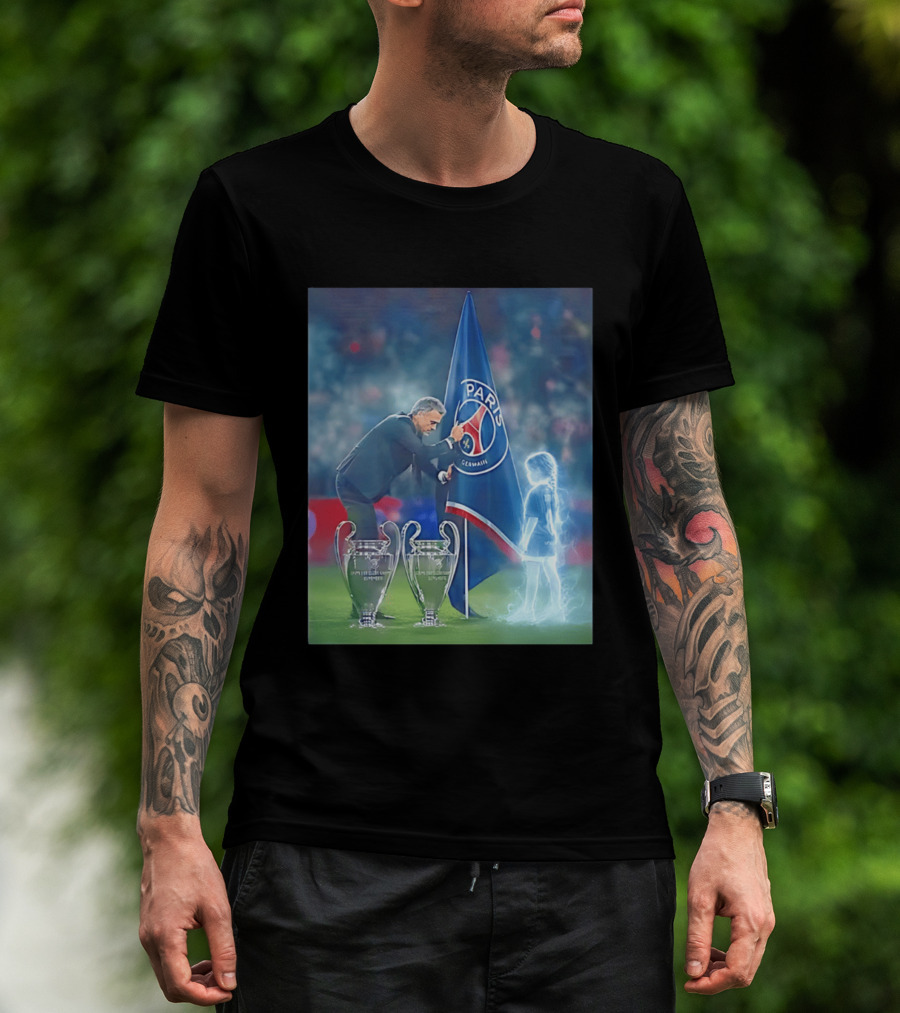 Paris Saint Germain Luis Enrique UEFA Trophies Team Flag T-Shirt