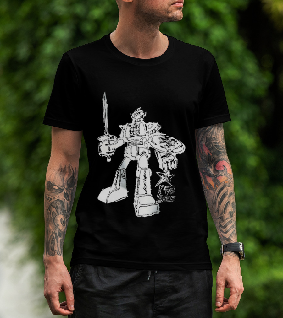 Yes Eye See Robot With Sword Shield Star T-Shirt