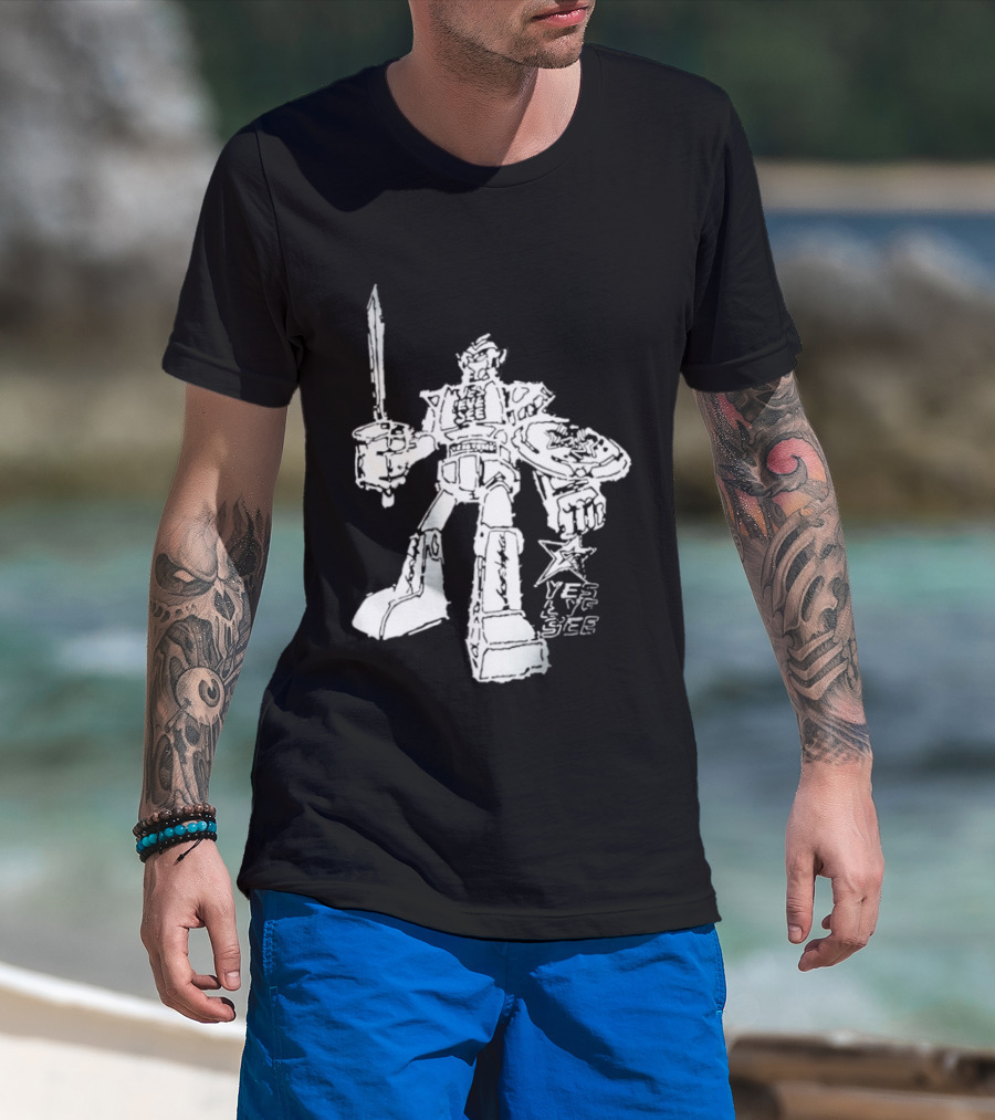 Yes Eye See Robot With Sword Shield Star T-Shirt