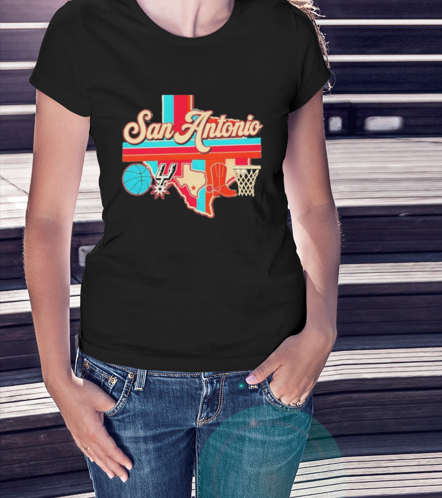 San Antonio Spurs Basketball Texas Map Iconography 2026 T-Shirt