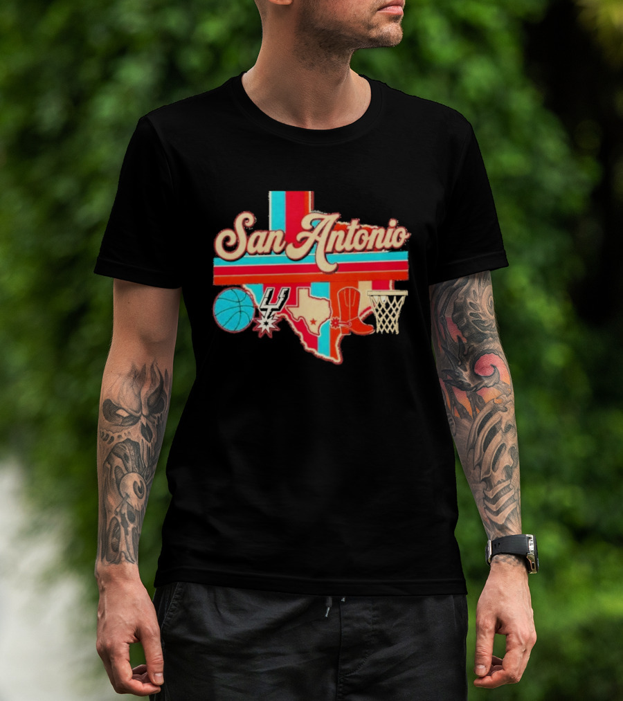 San Antonio Spurs Basketball Texas Map Iconography 2026 T-Shirt