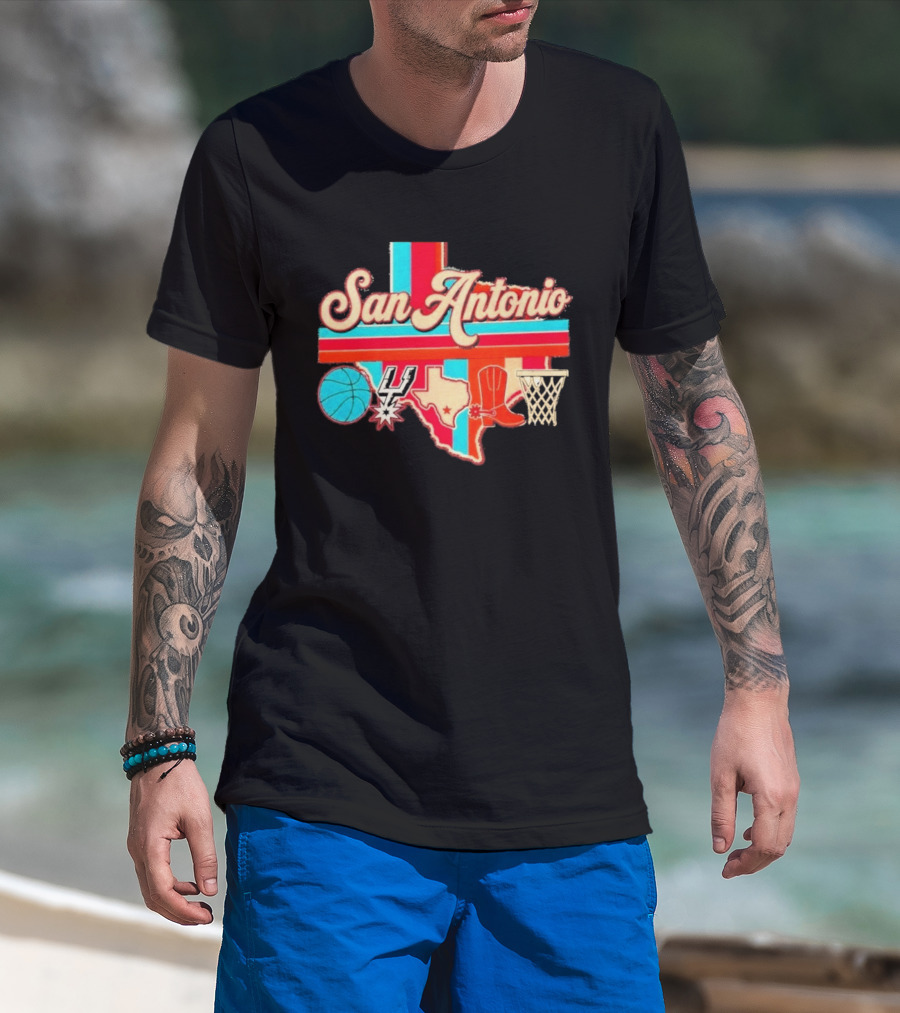 San Antonio Spurs Basketball Texas Map Iconography 2026 T-Shirt