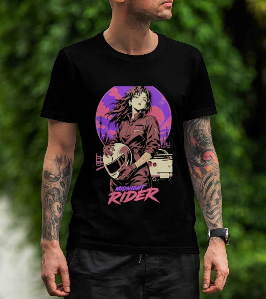 Midnight Rider Girl Racing Vintage 80s Style Retro Sunset Car Helmet T-Shirt