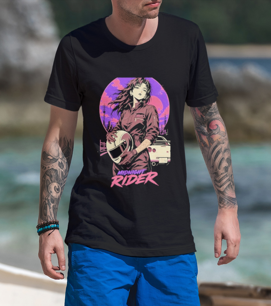 Midnight Rider Girl Racing Vintage 80s Style Retro Sunset Car Helmet T-Shirt