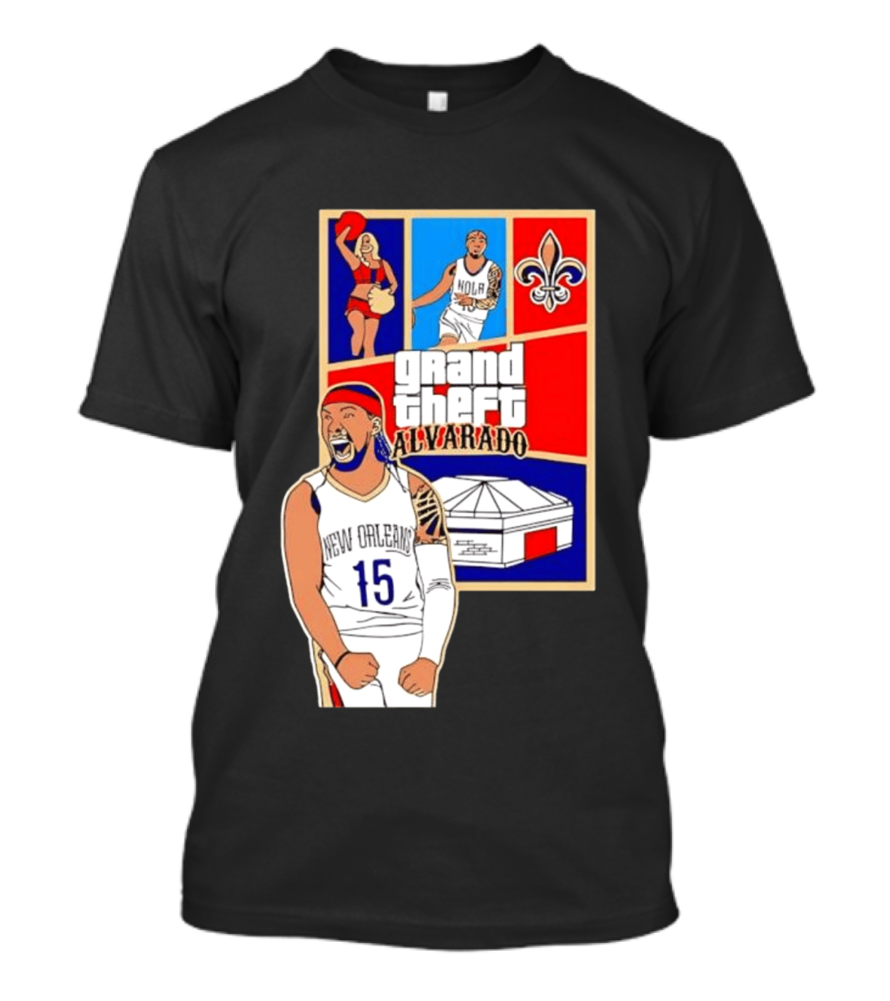 Grand Theft Alvarado New Orleans NOLA 15 Fleur De Lis Basketball T-Shirt