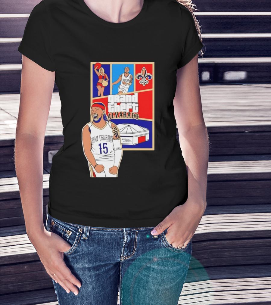 Grand Theft Alvarado New Orleans NOLA 15 Fleur De Lis Basketball T-Shirt