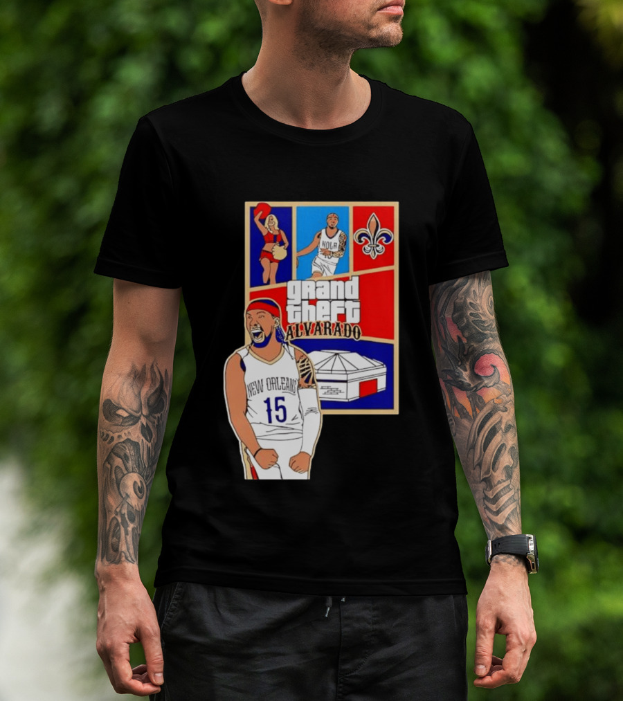 Grand Theft Alvarado New Orleans NOLA 15 Fleur De Lis Basketball T-Shirt