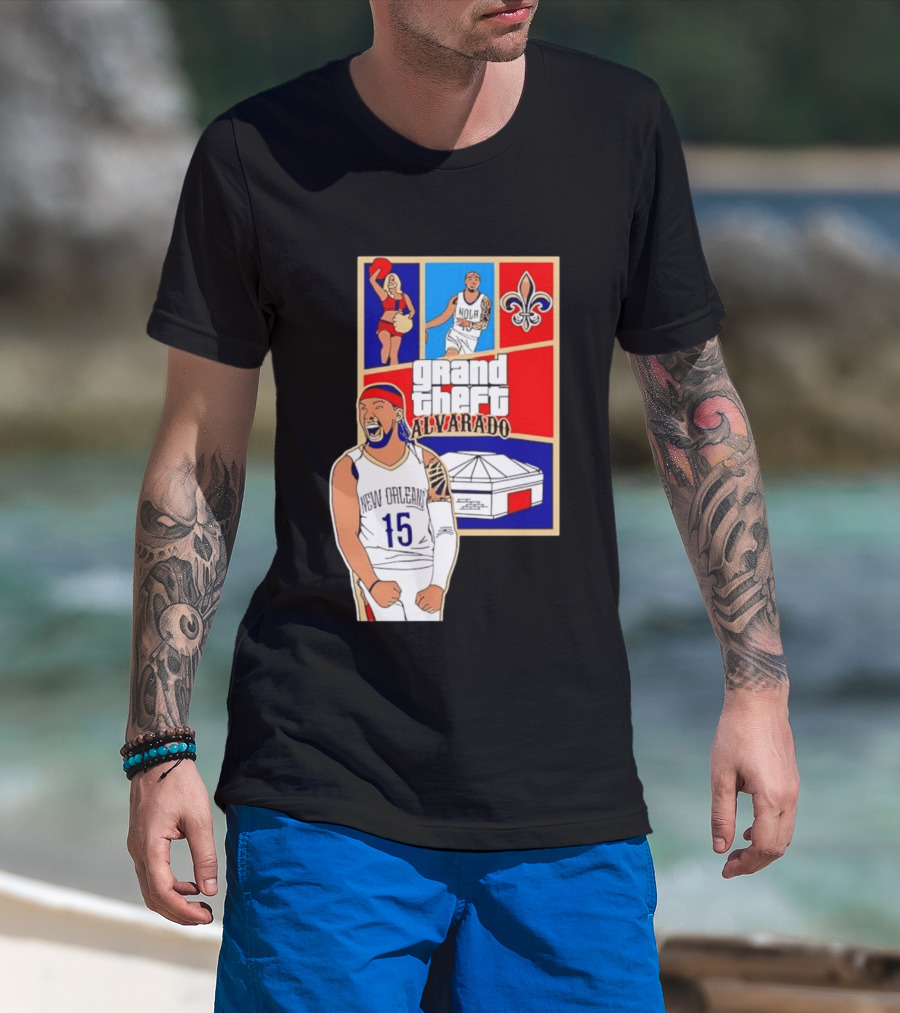 Grand Theft Alvarado New Orleans NOLA 15 Fleur De Lis Basketball T-Shirt