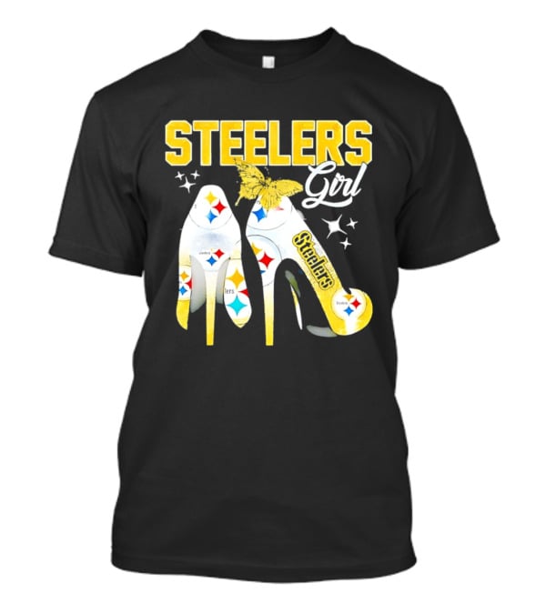 Steelers Girl High Heels With Butterfly And Stars T-Shirt