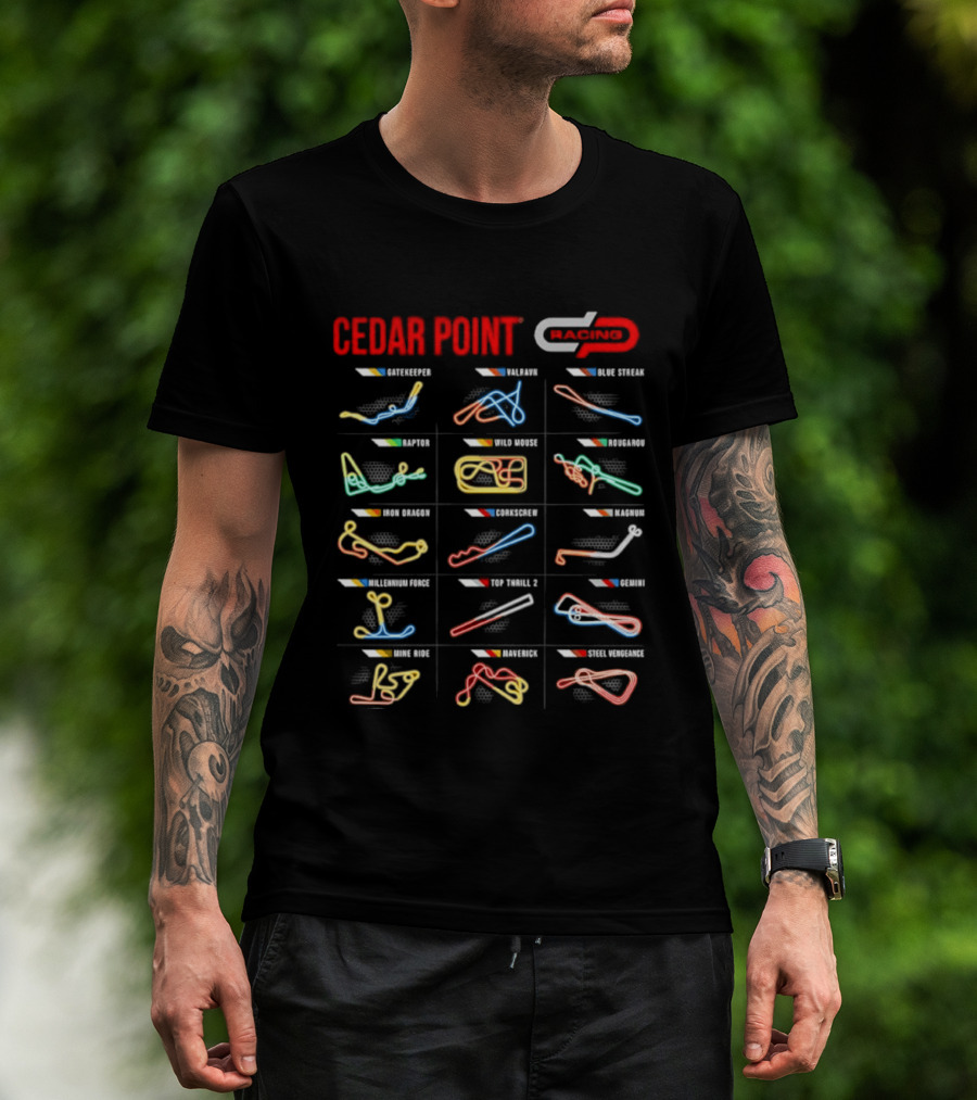 Cedar Point Racing Track Layouts Millennium Force Maverick Top Thrill Dragster T-Shirt