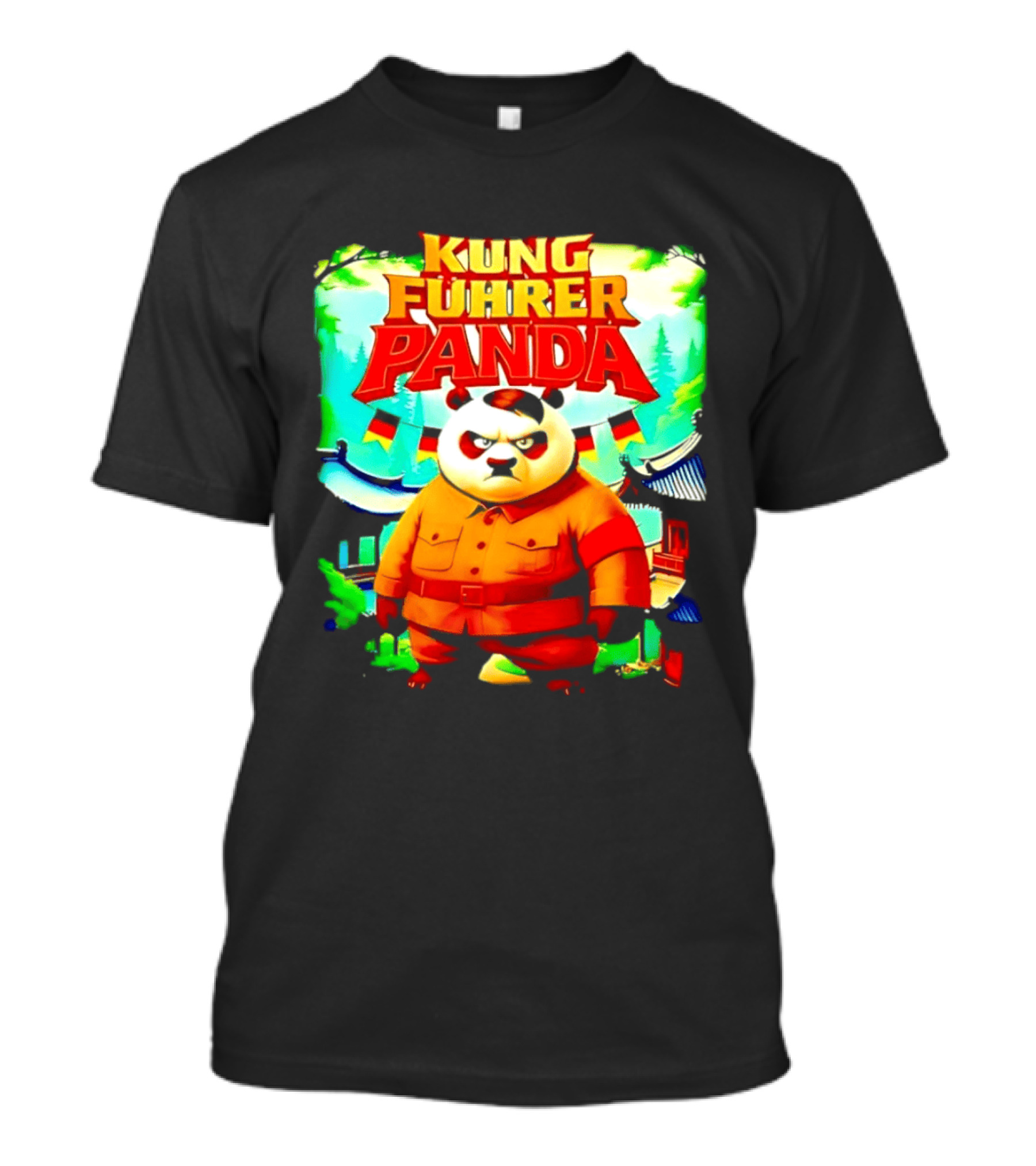 Kung Fuhrer Panda Military Styled Bear With Flags T-Shirt
