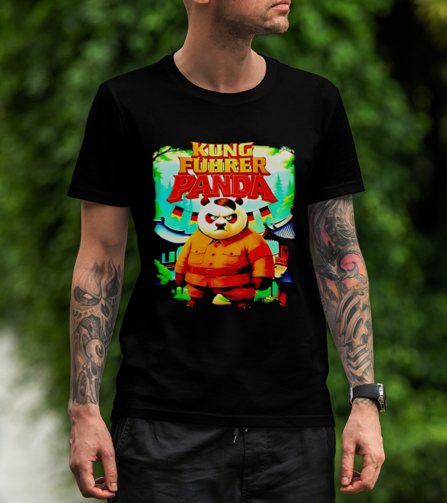 Kung Fuhrer Panda Military Styled Bear With Flags T-Shirt