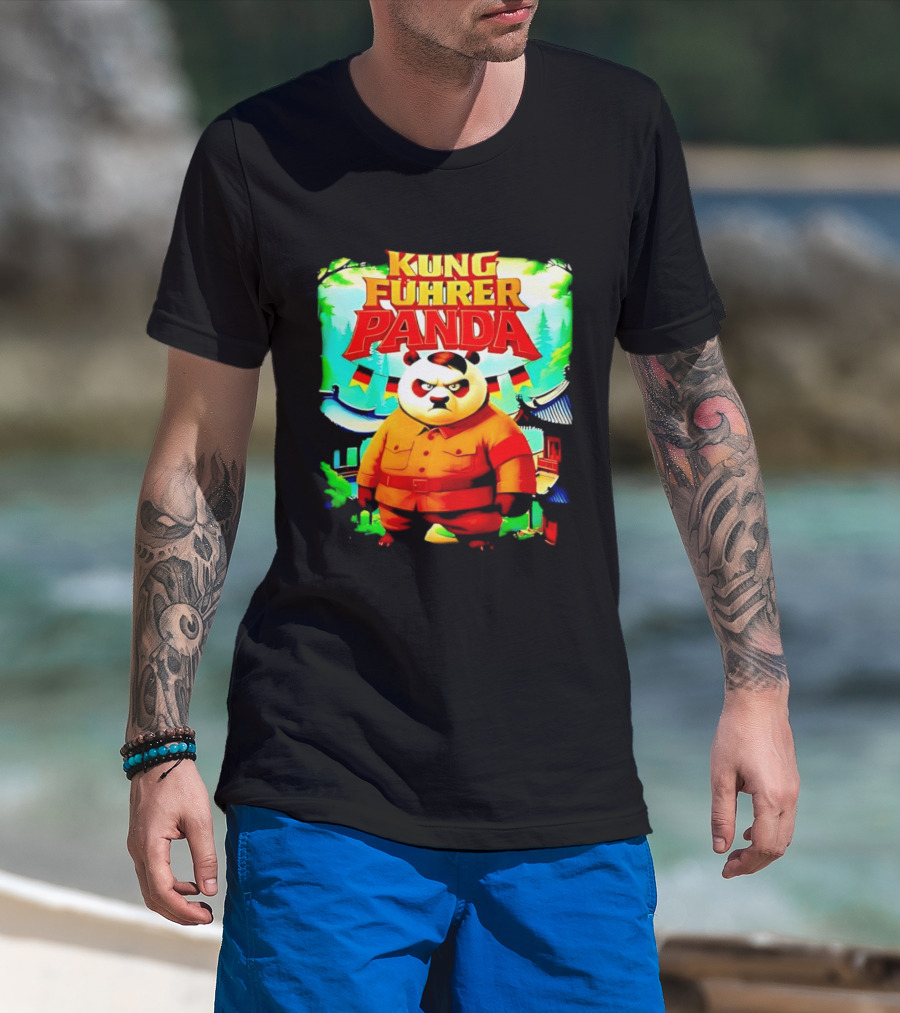 Kung Fuhrer Panda Military Styled Bear With Flags T-Shirt