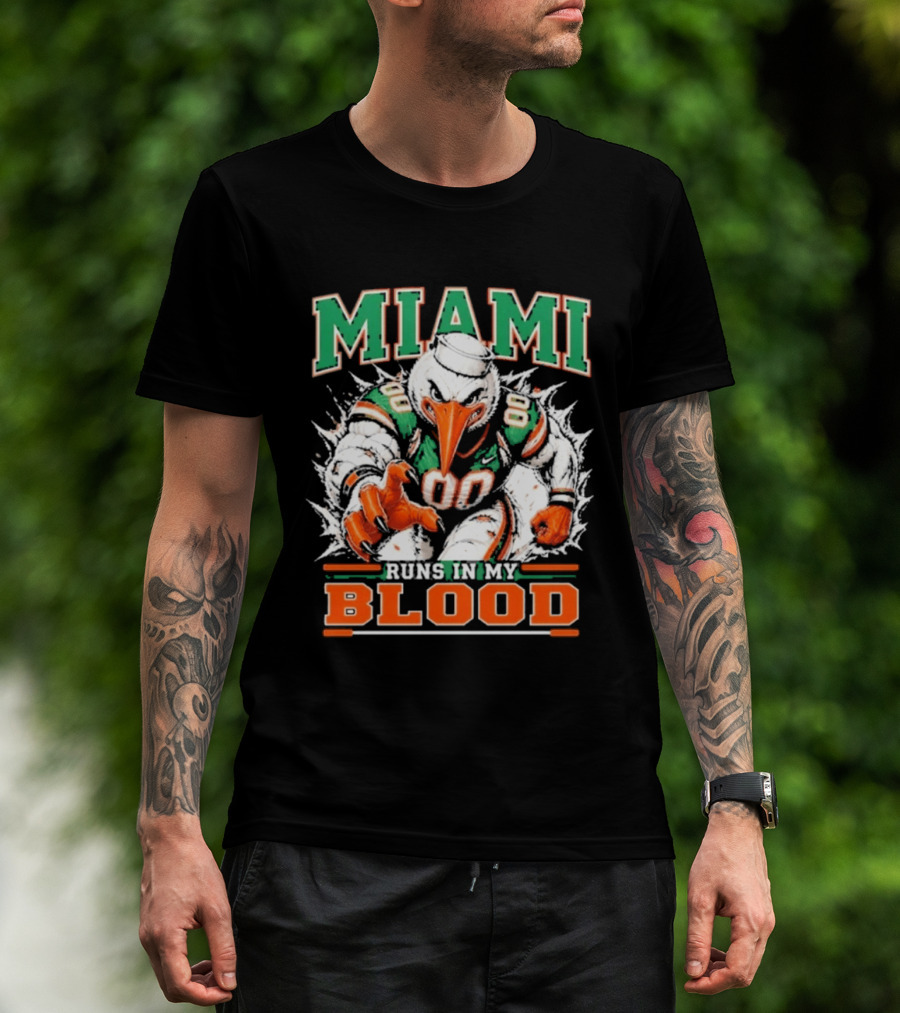 Miami Hurricanes Runs In My Blood Sebastian The Ibis NCAA Football T-Shirt
