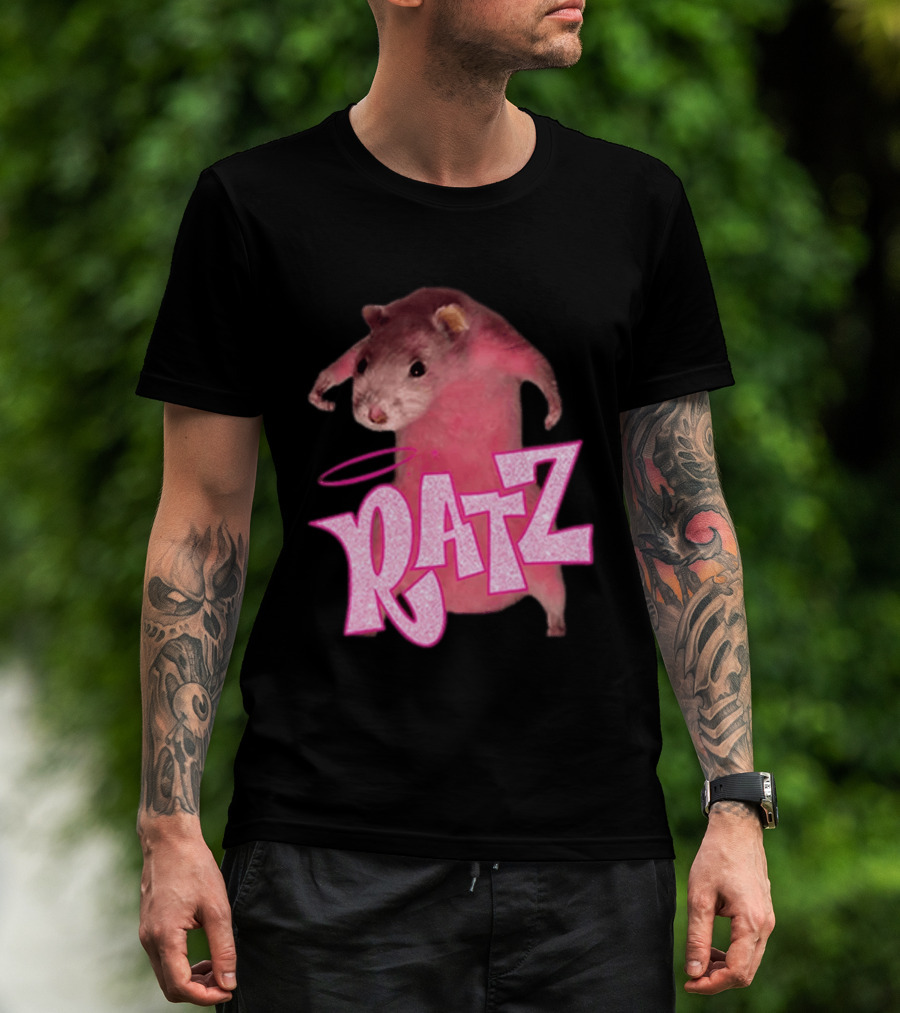 Ratz Pink Rat Meme Funny Text Bold Letters Halo T-Shirt