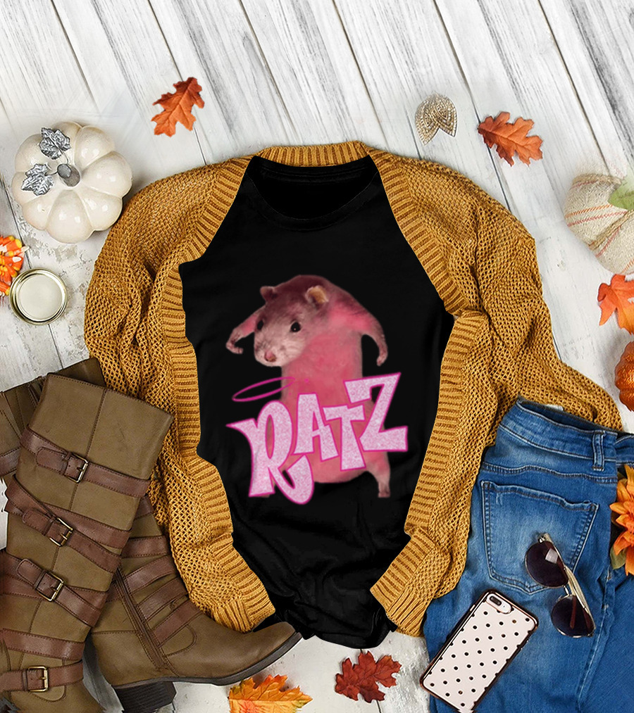Ratz Pink Rat Meme Funny Text Bold Letters Halo T-Shirt