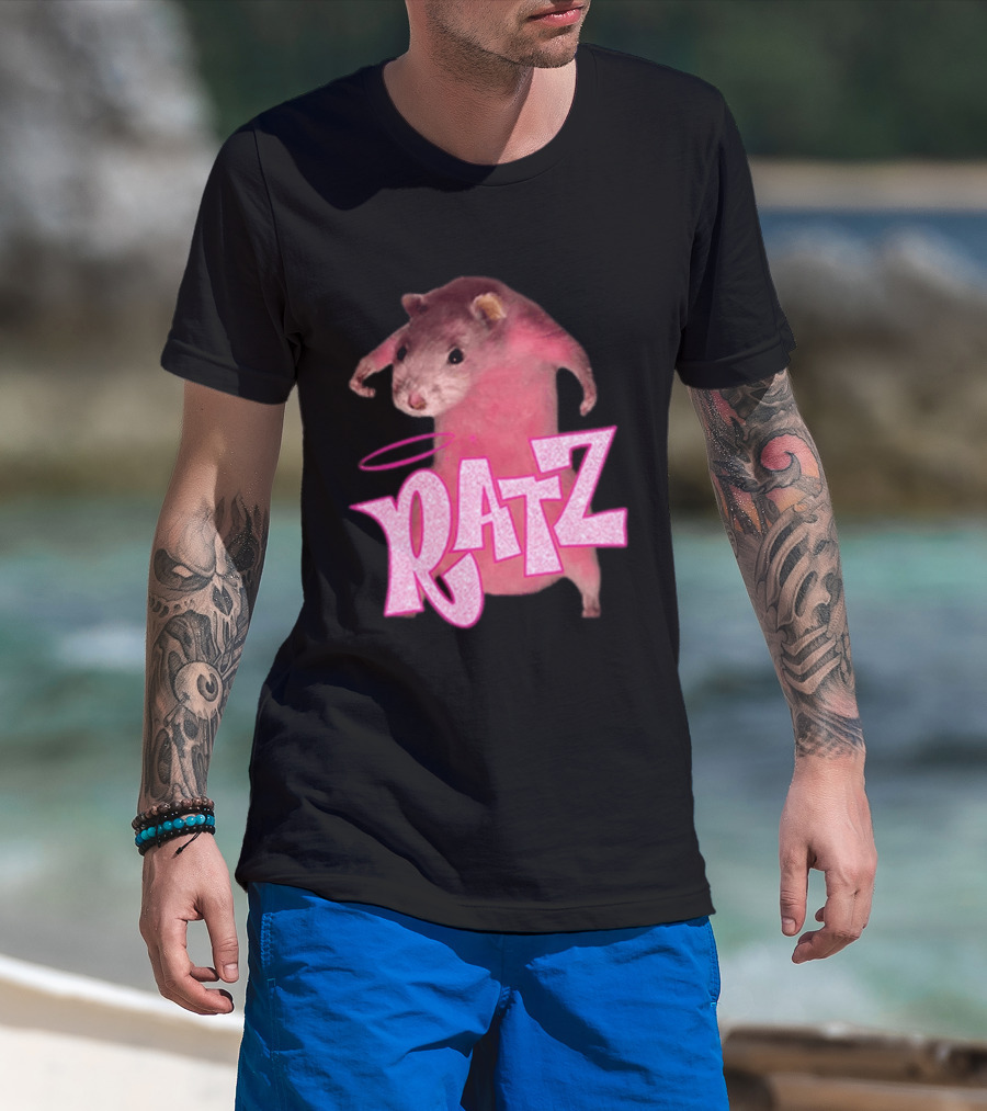Ratz Pink Rat Meme Funny Text Bold Letters Halo T-Shirt