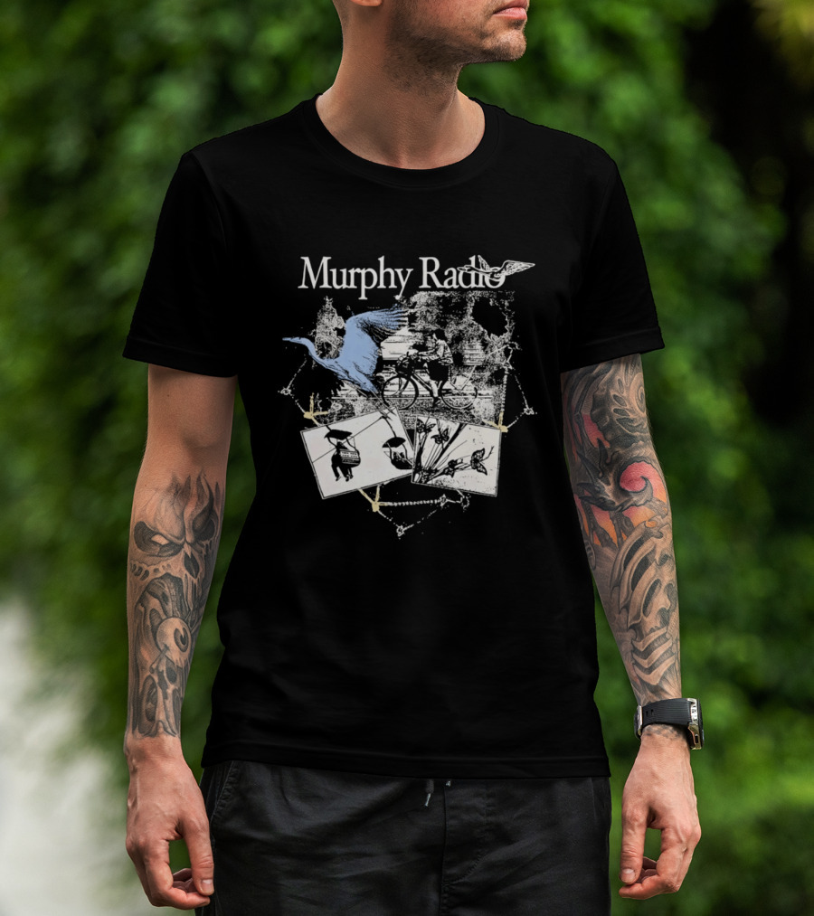 Murphy Radio Bicycle Bird Nature Sketch Montage Wildlife Collage T-Shirt