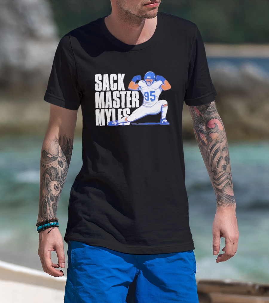 Myles 95 Sack Master Football Pose T-Shirt