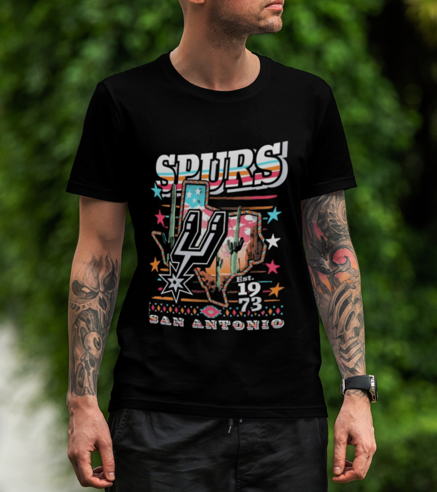 Spurs San Antonio 1973 Desert Cactus Stars Retro Western T-Shirt