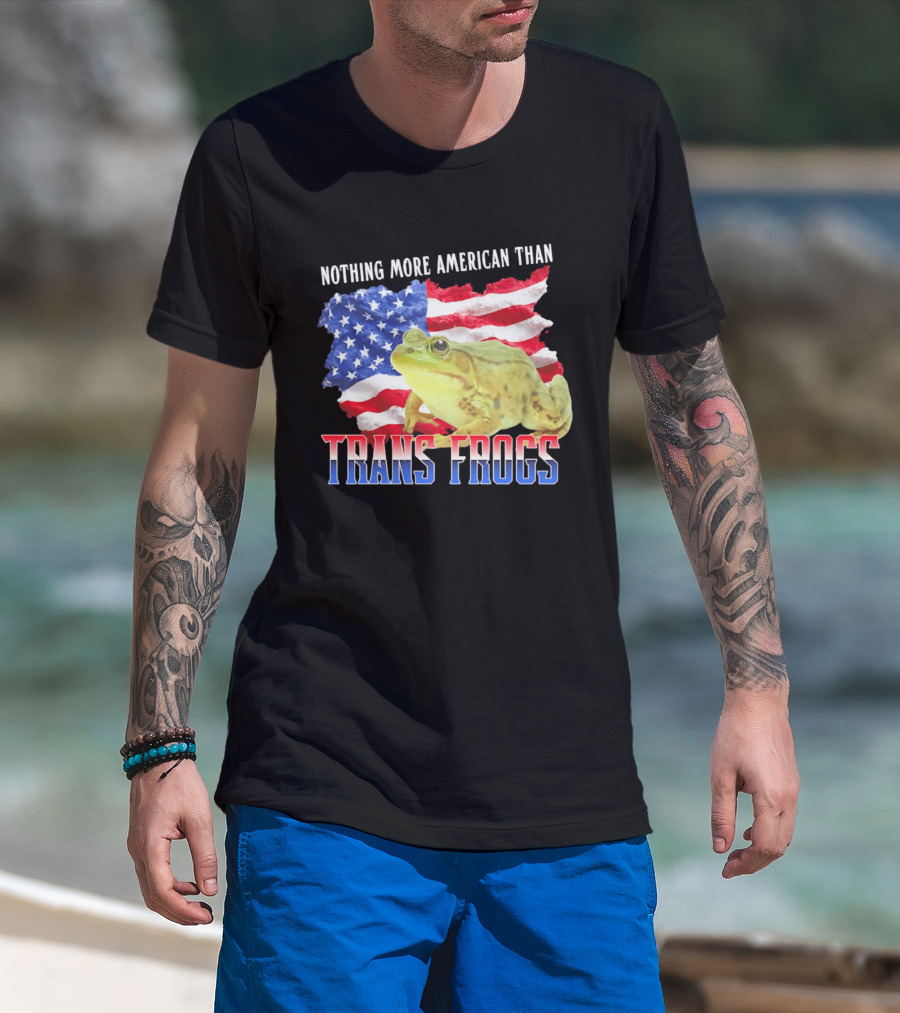 Nothing More American Than Trans Frogs Pride USA Flag Frog T-Shirt