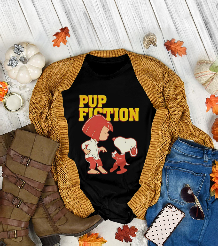 Pup Fiction Peanuts Characters Scene T-Shirt
