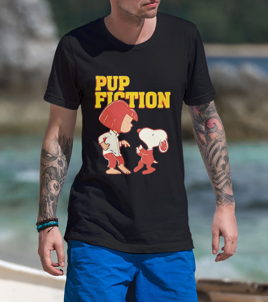 Pup Fiction Peanuts Characters Scene T-Shirt