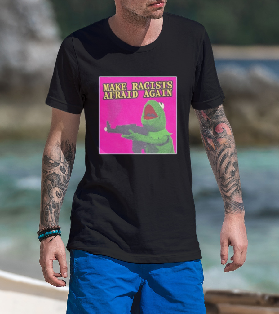 Make Racists Afraid Again Kermit Pepe Parody Pink T-Shirt