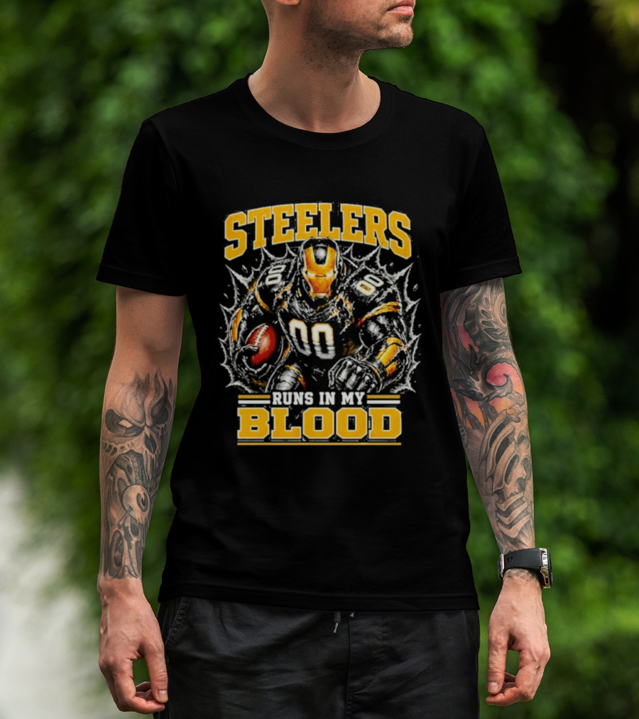Steelers Runs In My Blood Iron Man Football Fusion T-Shirt