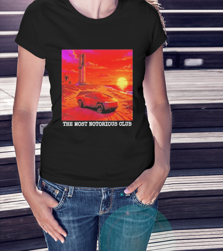 Tesla Cybertruck Sunset Beach Tower The Most Notorious Club T-Shirt