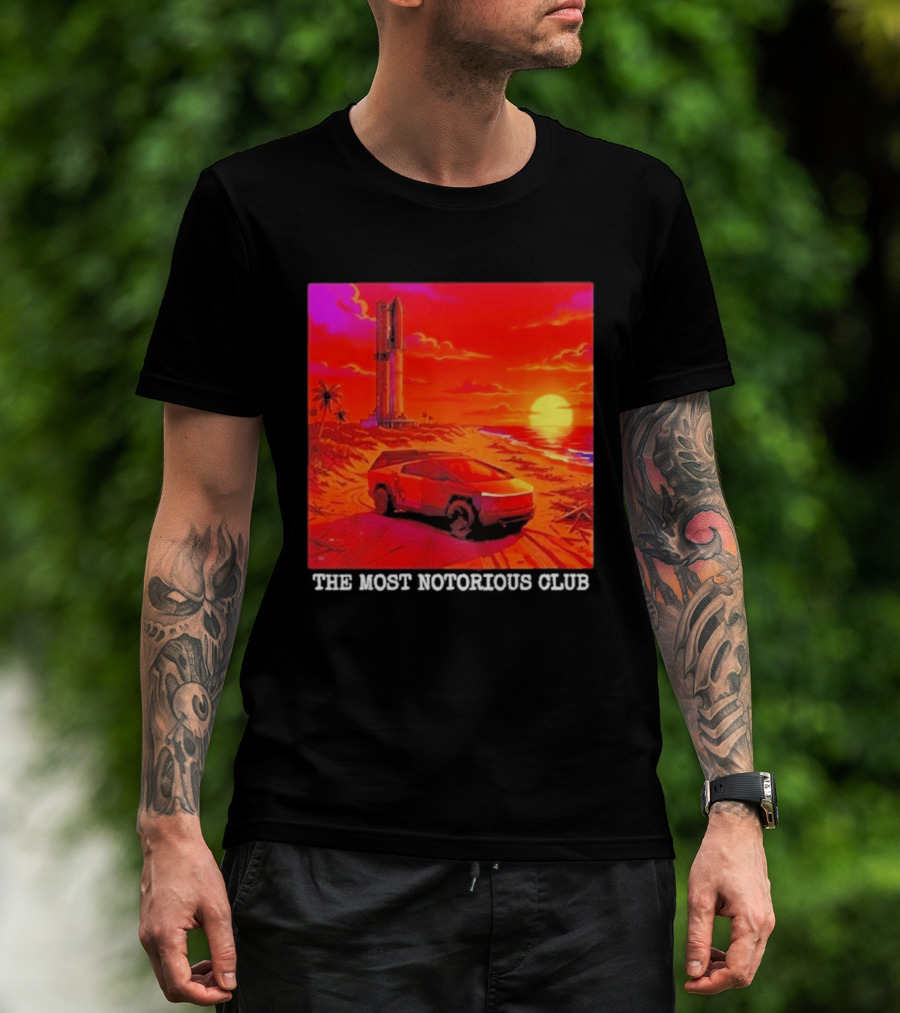 Tesla Cybertruck Sunset Beach Tower The Most Notorious Club T-Shirt