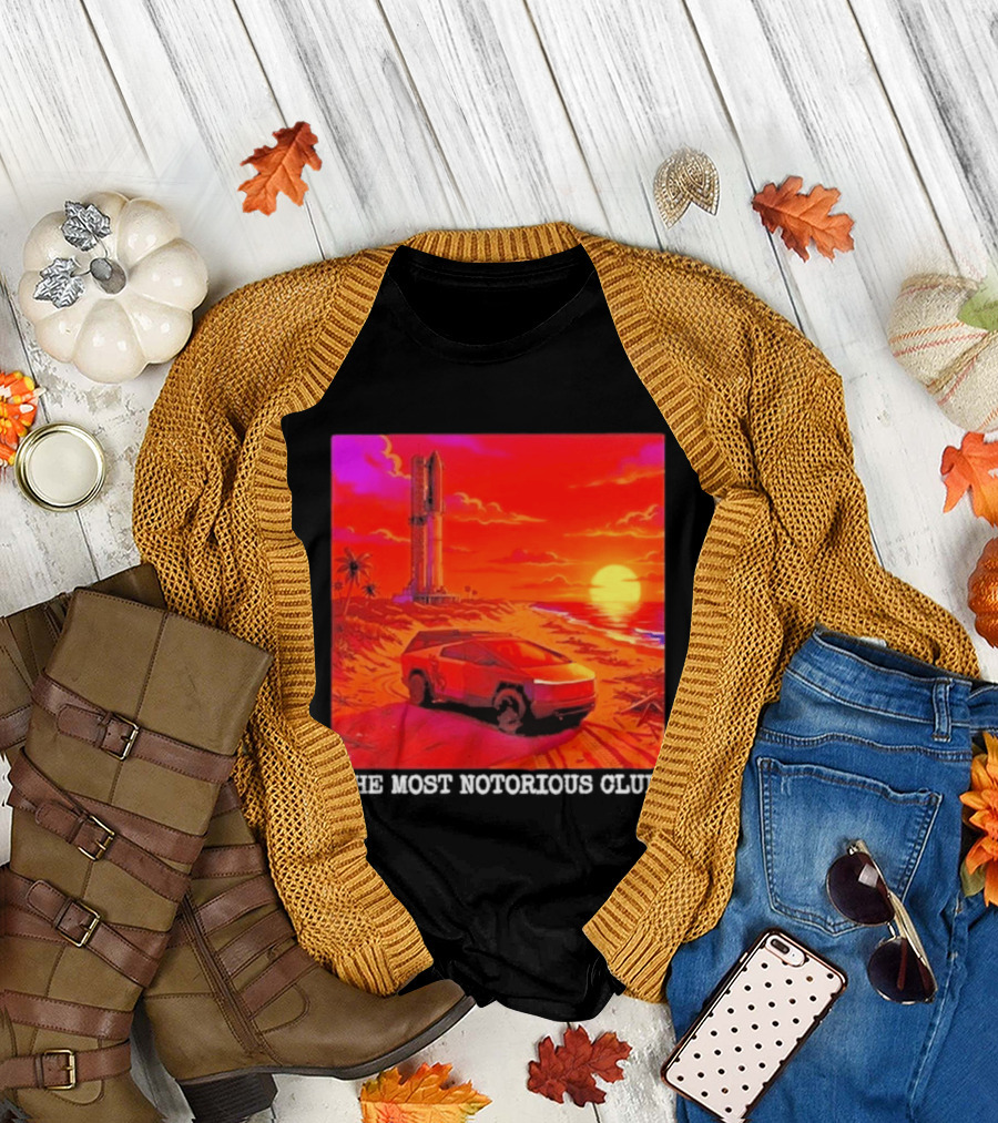 Tesla Cybertruck Sunset Beach Tower The Most Notorious Club T-Shirt