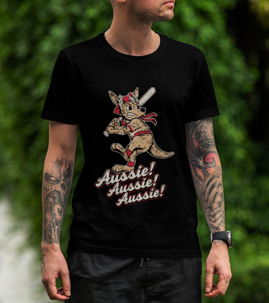 Aussie Aussie Aussie Kangaroo Baseball Player Iconic Sports Pose T-Shirt