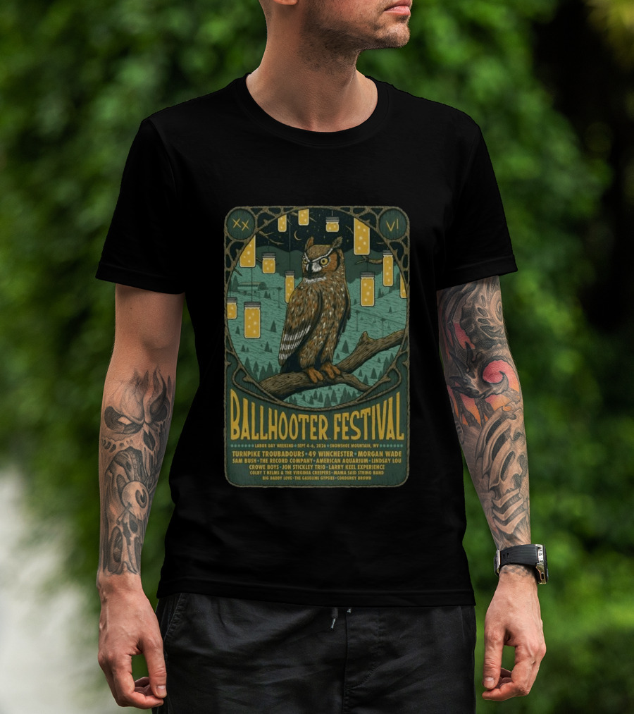 Ballhooter Festival Snowshoe Mountain 2026 Owl Lanterns Turnpike Troubadours Morgan Wade Labor Day Weekend T-Shirt