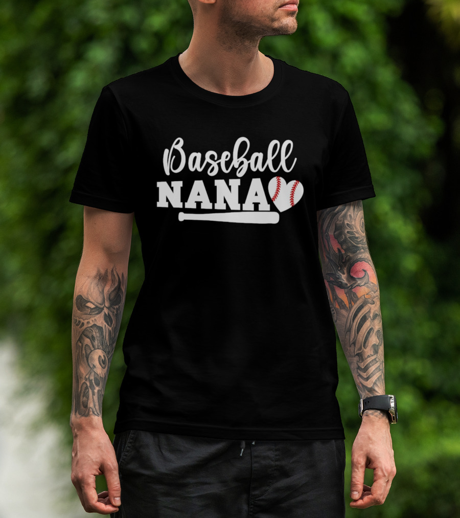 Baseball Nana Heart Ball Bat Love Family Sports Game Day T-Shirt