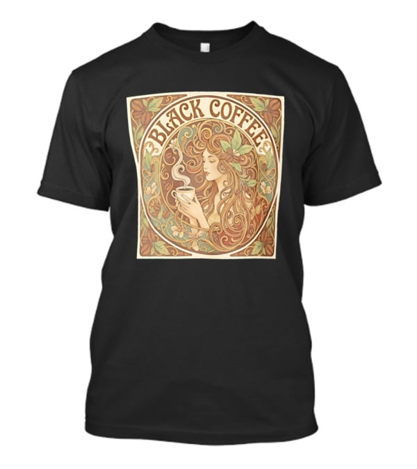 Black Coffee Nouveau Floral Steaming Art Deco T-Shirt
