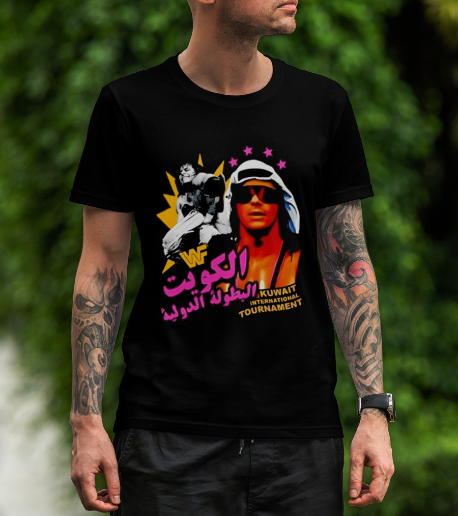 Bret Hart WWF Kuwait International Tournament Arabic Text And Stars T-Shirt