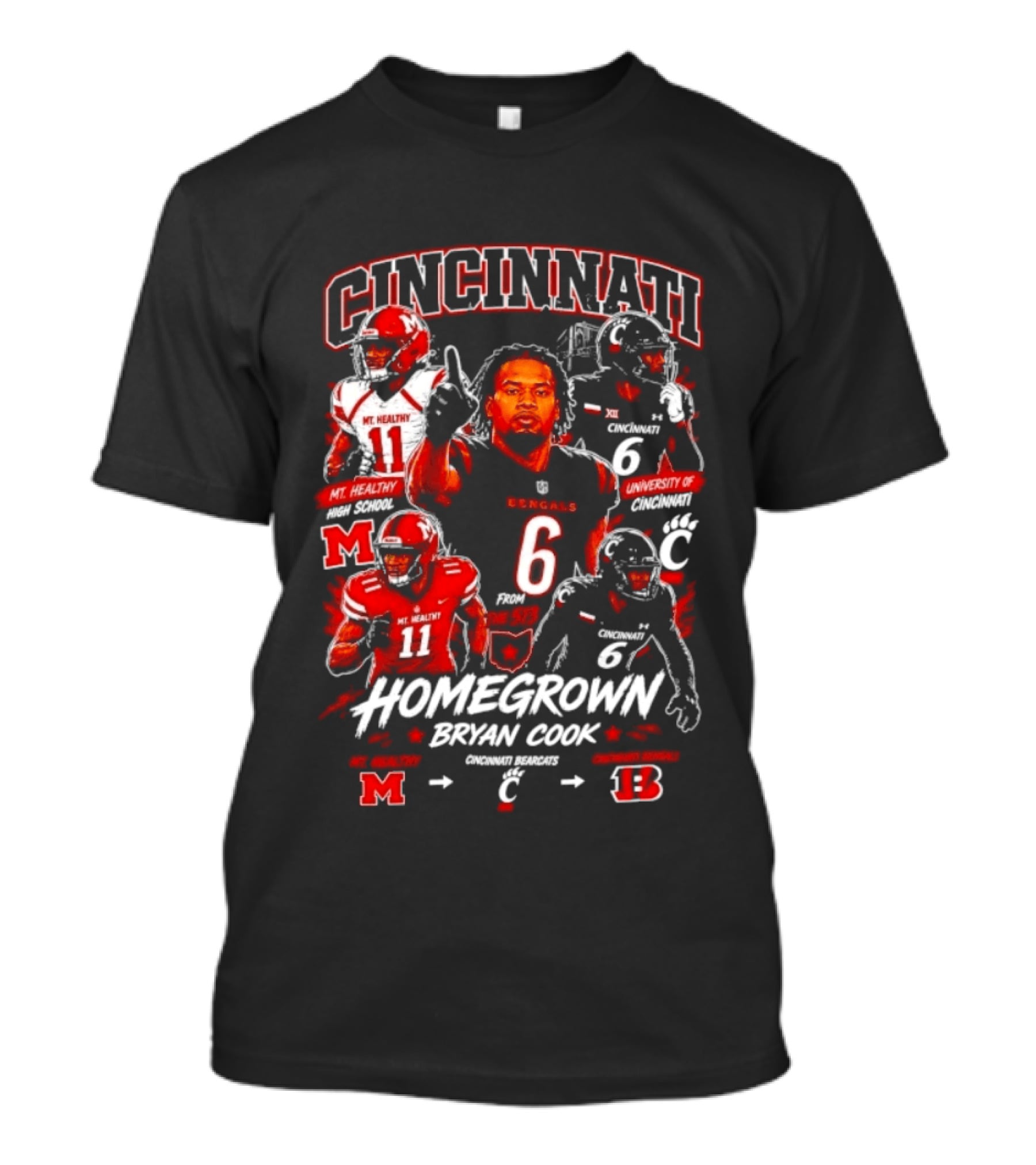 Cincinnati Bearcats Homegrown Bryan Cook University Of Cincinnati Mt. Healthy T-Shirt