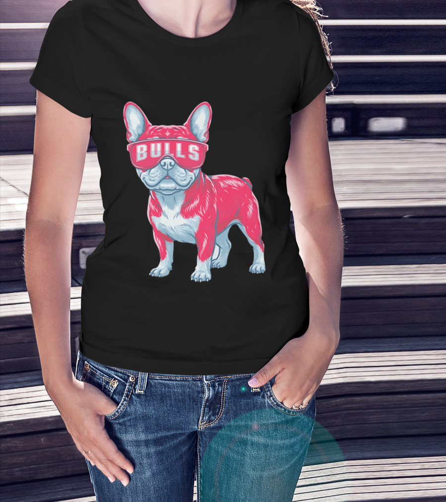 Chicago Bulls French Bulldog Wearing Bulls Glasses T-Shirt