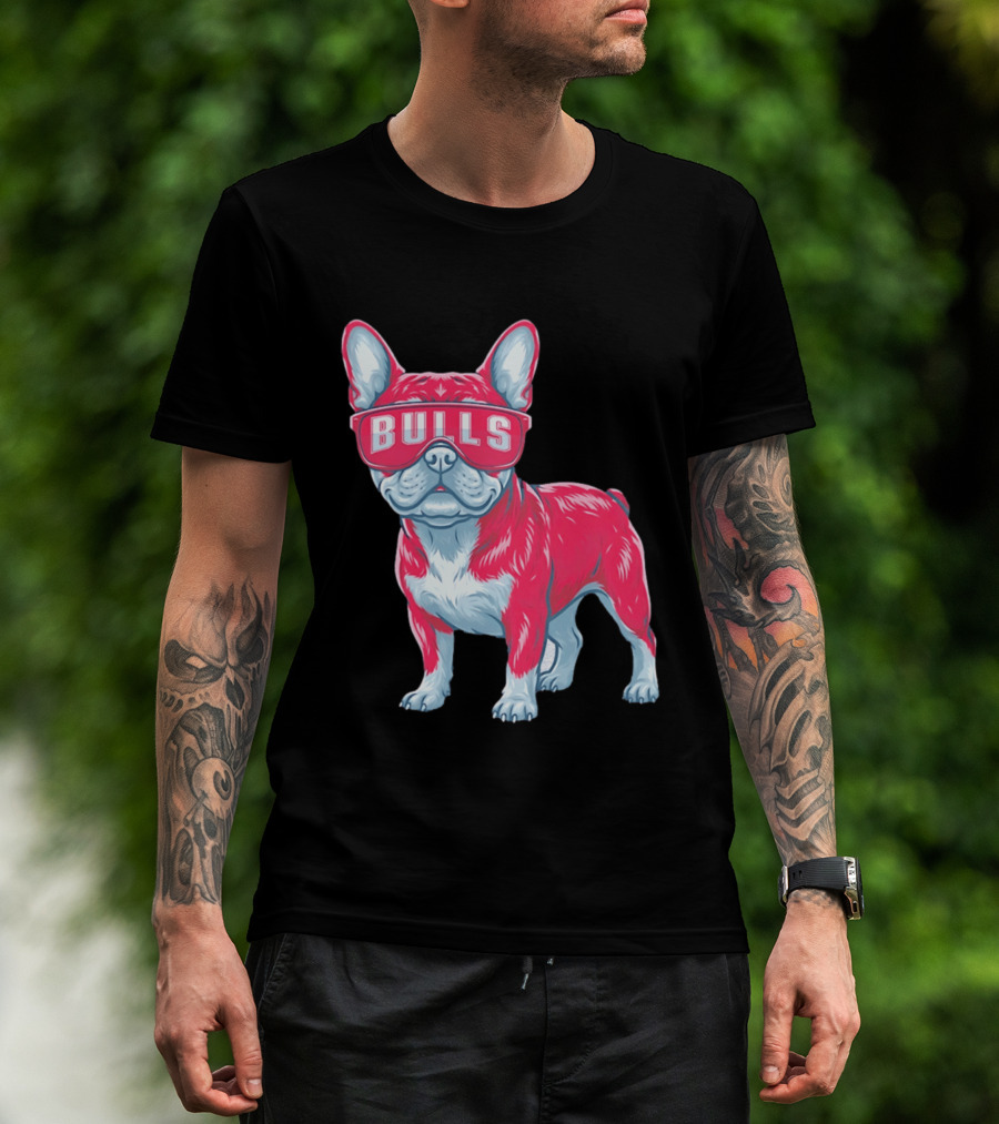 Chicago Bulls French Bulldog Wearing Bulls Glasses T-Shirt