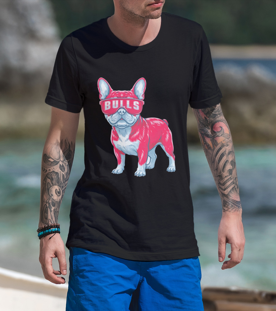 Chicago Bulls French Bulldog Wearing Bulls Glasses T-Shirt