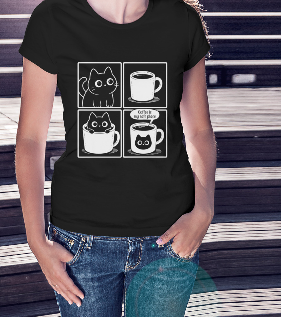 Coffee Is My Safe Place Cat Inside T-Shirt