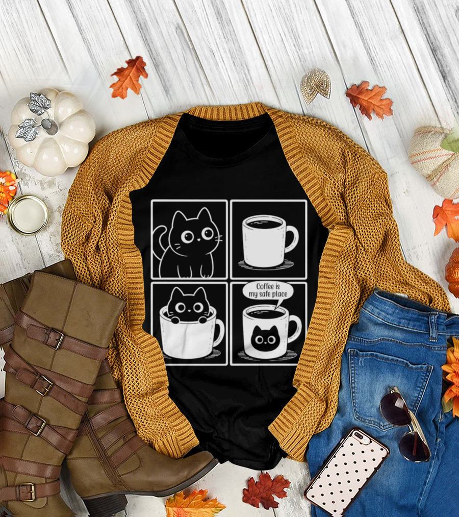 Coffee Is My Safe Place Cat Inside T-Shirt