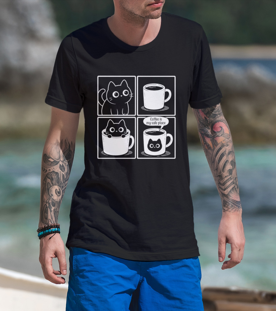 Coffee Is My Safe Place Cat Inside T-Shirt