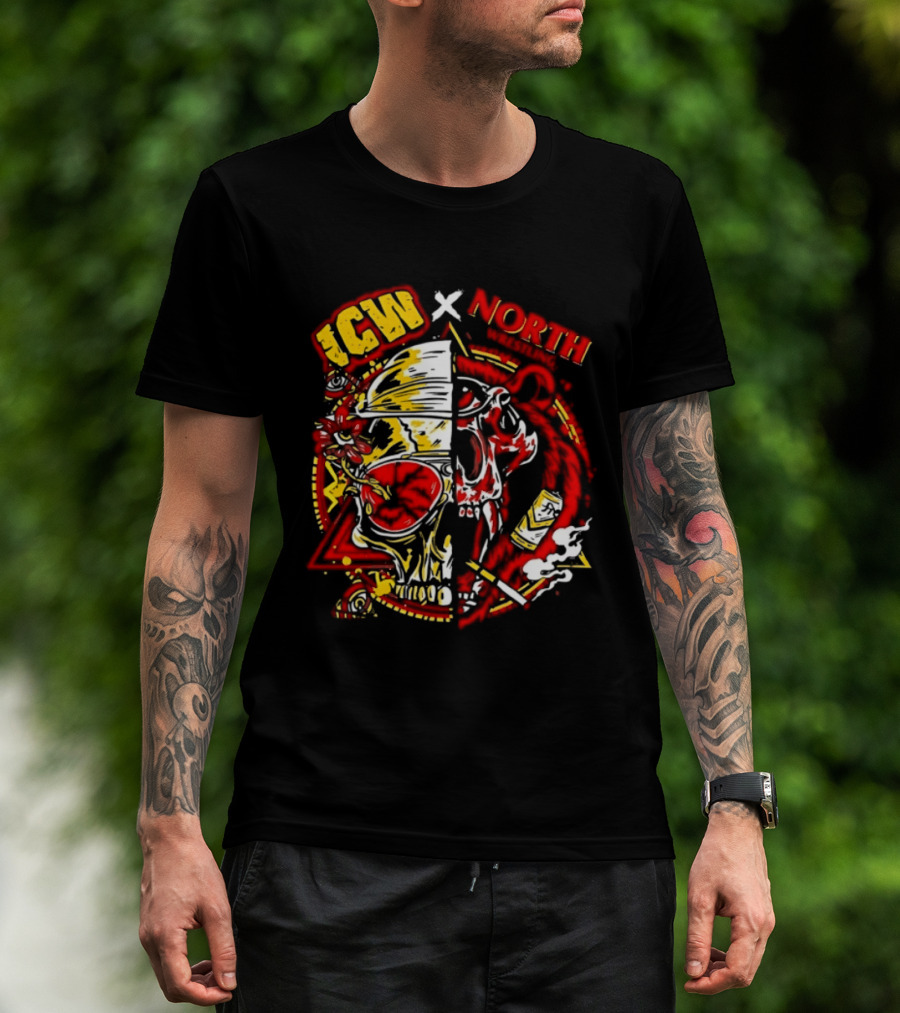 ICW X NORTH Wrestling Skull Collaboration T-Shirt