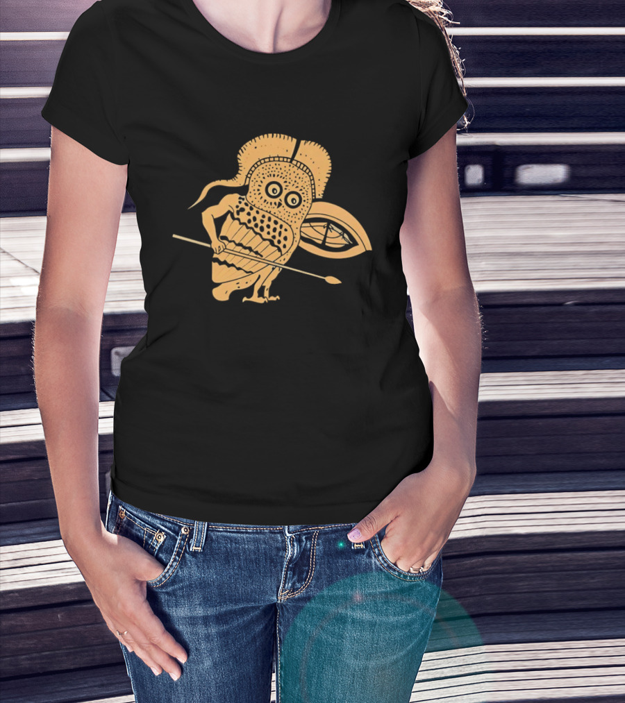 Little Owl Hoplite Warrior With Spear And Shield T-Shirt
