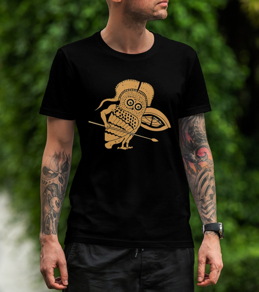Little Owl Hoplite Warrior With Spear And Shield T-Shirt